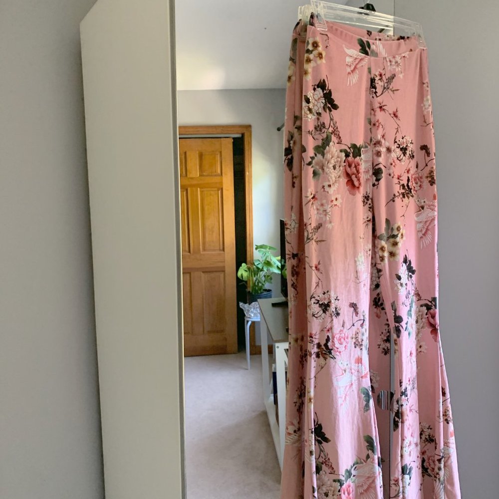 Velvet Pink Wide Leg Floral Pants